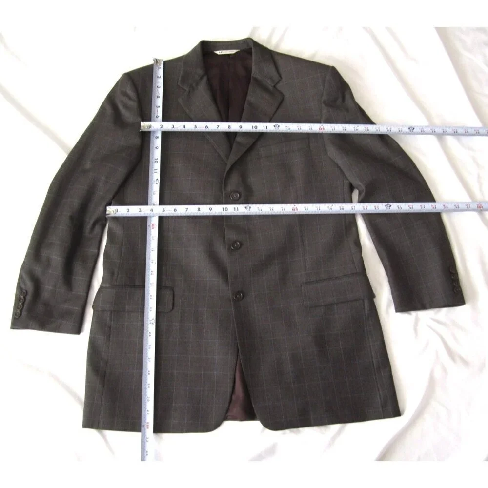 Men‎ Hickey Freeman 3 Button Reda Wool Plaid Blazer Jacket Sz 44 Long (MJ52) USA